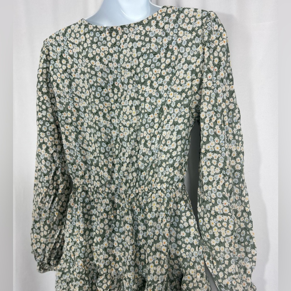 Zaful tiny flower V-neck long sleeve mini dress S - Picture 7 of 11